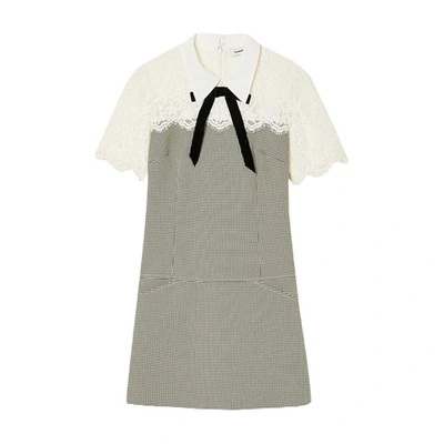 Shop Sandro Two-material Short Dress In Noir_blanc
