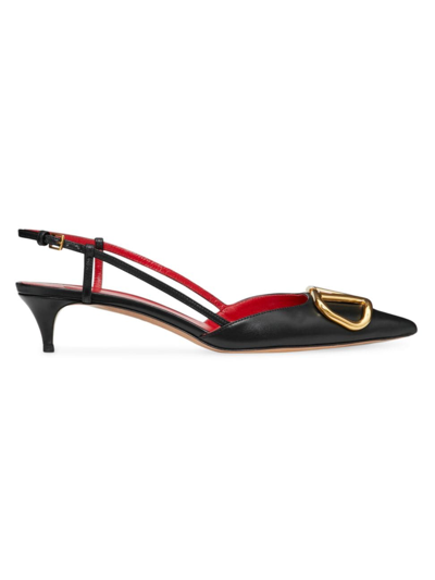 Shop Valentino Women's Vlogo Signature Calfskin Slingback Pumps 40mm In Black