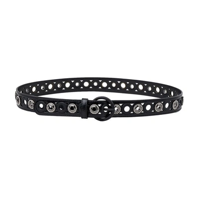Shop Sandro Leather Belt With Eyelets In Noir