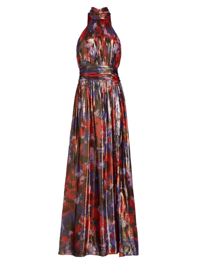 Shop Ramy Brook Women's Ainsley Floral Halter Maxi Dress In Soiree Red Blurred Flower