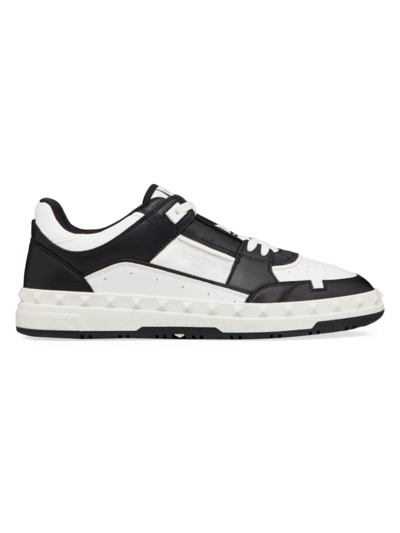 Valentino Garavani 'freedots' White And Black Low Top Sneakers With Studs In Leather Man