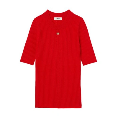 Shop Sandro Ribbed Jumper In Rouge