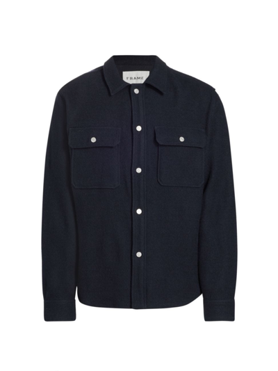 Shop Frame Men's Textured Cotton-wool Overshirt In Dark Navy
