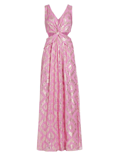 Shop Ramy Brook Women's Irene Metallic Floor-length Gown In Pink Orchid Metallic Geo