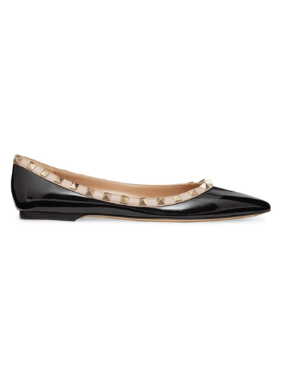 Valentino Leather Ballet Flats Rockstud Embellishment In Black