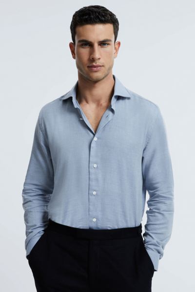 Shop Atelier Italian Cotton Cashmere Shirt In Soft Blue