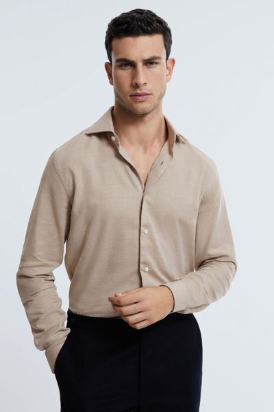 Shop Atelier Italian Cotton Cashmere Shirt In Taupe