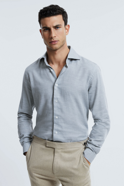 Shop Atelier Italian Cotton Cashmere Shirt In Grey Melange