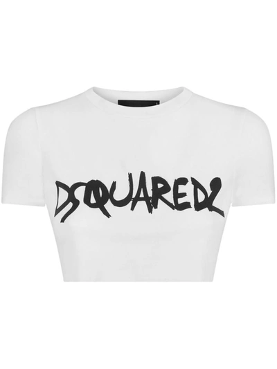 Shop Dsquared2 Logo-print Crop T-shirt In White