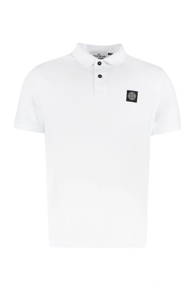 Shop Stone Island Short Sleeve Cotton Polo Shirt In White