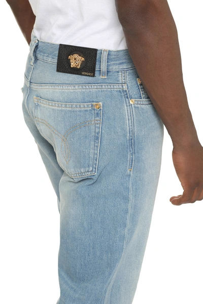 Shop Versace 5-pocket Straight-leg Jeans In Denim