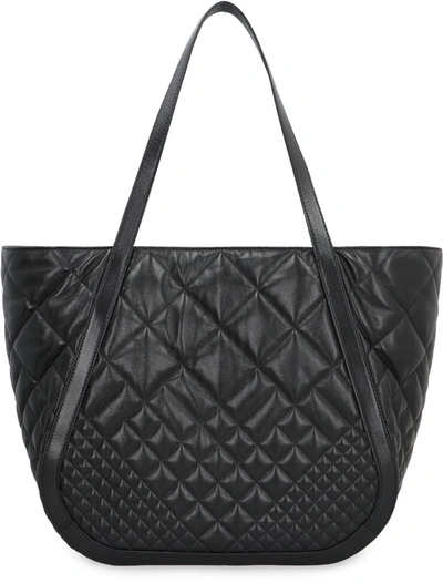 Shop Versace Greca Goddess Leather Tote In Black