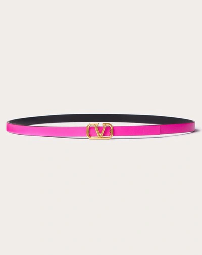 Shop Valentino Garavani Vlogo Signature Reversible Shiny Calfskin Belt - 10mm / 1.2 In. Woman Pink Pp 095