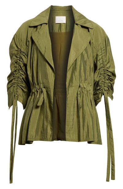 Shop Cinq À Sept Emeline Ruched Sleeve Jacket In Olive Green
