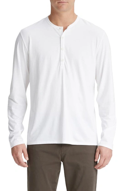 Shop Vince Long Sleeve Pima Cotton Henley In Optic White