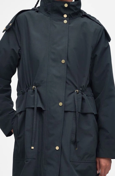 Shop Barbour Lotte Hooded Waterproof Trench Coat In Black/ Muted