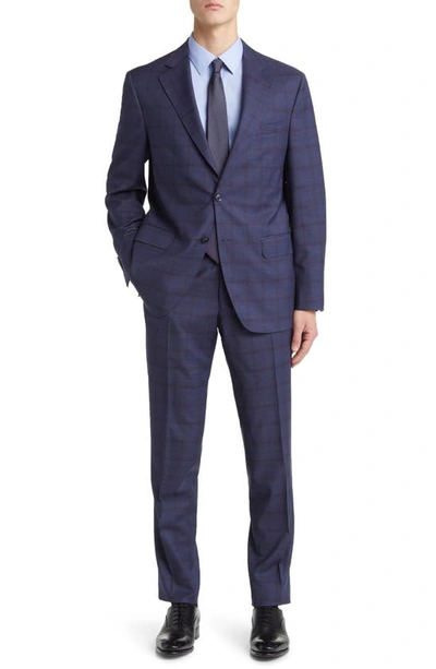 Shop Peter Millar Tailored Fit Windowpane Plaid Wool Suit In Blue