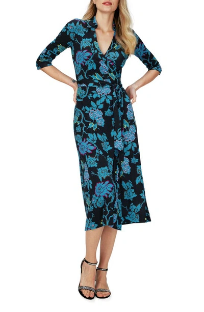 Shop Dvf Abigail Floral Silk Midi Wrap Dress In China Vine Black Med