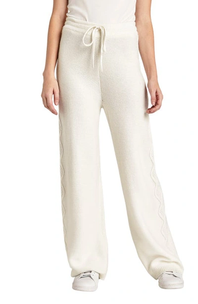 Shop Splendid Dakota Cable Detail Wide Leg Sweater Pants In White Sand