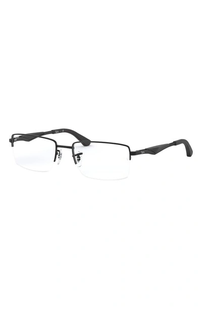 Ray Ban 53mm Semi Rimless Rectangular Optical Glasses In Matte Black
