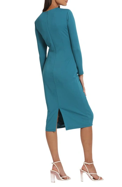 Shop Donna Morgan For Maggy Ruched Long Sleeve Knit Dress In Ocean Depths