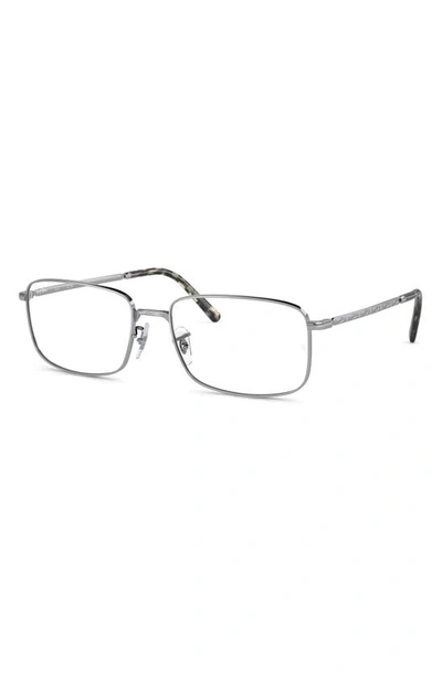 Shop Ray Ban 57mm Rectangular Optical Glasses In Silver