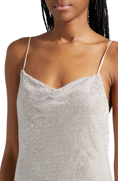 Shop L Agence Benson Crystal Chain Mail Mini Slipdress In Silver/ Crystal