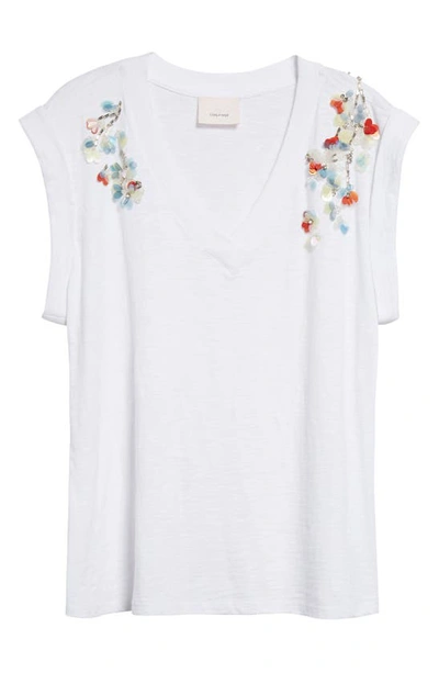 Shop Cinq À Sept Bella Sequin Flower Cotton T-shirt In White Multi