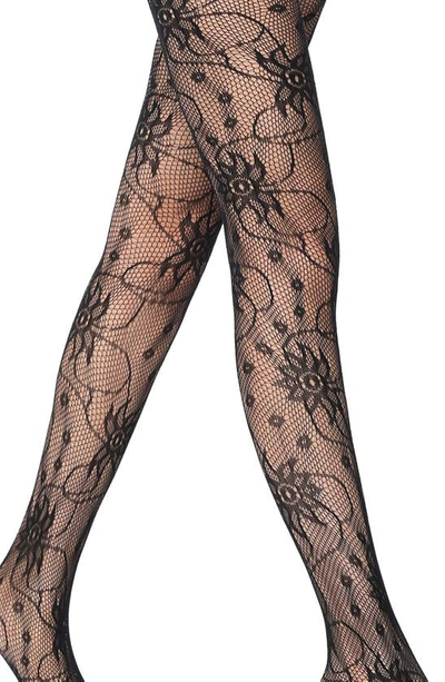 Shop Stems Wildflower Floral Fishnet Tights In Black