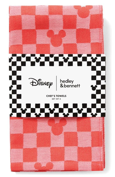 Shop Hedley & Bennett X Disney Assorted Set Of 3 Mickey Cotton Dish Towels In Pink/ Red