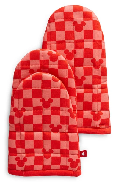 Shop Hedley & Bennett Mickey Check Oven Mitts In Pink/ Red