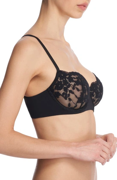 Shop Natori Plush Romance Lace Underwire Balconette Bra In Black