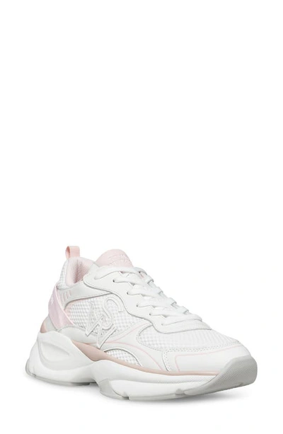 Shop Stuart Weitzman Chunky Sole Sneaker In White/ Pink Leather