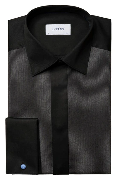 Shop Eton Slim Fit Metallic Striped Bib Front Formal Shirt In Black