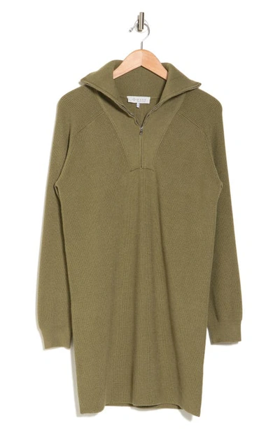 Shop Wayf Long Sleeve Half-zip Sweater Dress In Light Olive