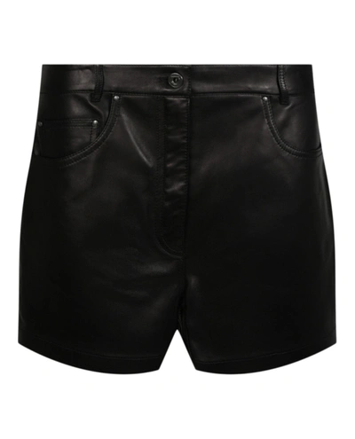 Shop Ferragamo High-waisted Leather Short In Black