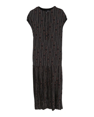Shop Ferragamo Chain Print Pleated Midi Dress In Black