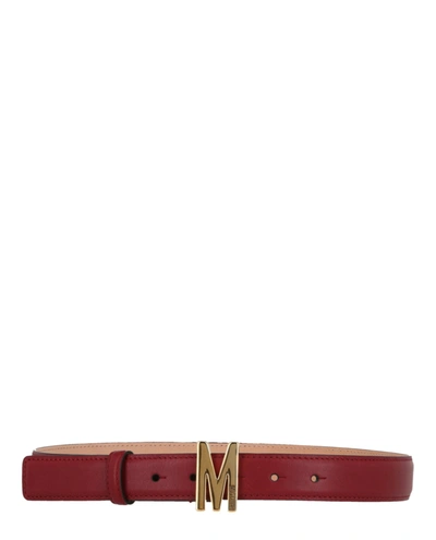 Shop Moschino M-plaque Leather Belt In Red