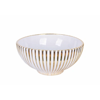 Shop Vivience White And Gold Striped Bowl