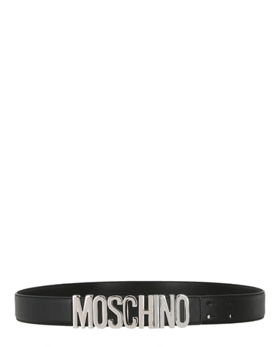 Shop Moschino Thick Leather Logo Belt In Black