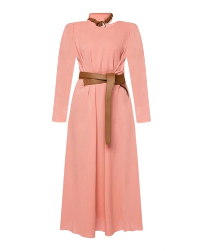 Shop Stella Mccartney Belted Silk Dress In Pink