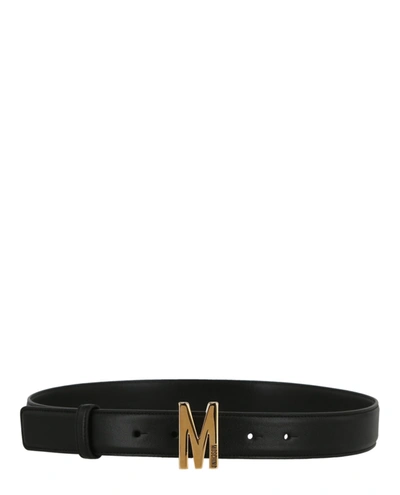 Shop Moschino Leather M-plaque Baroque Belt In Black