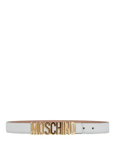 Shop Moschino Logo Leather Belt In White