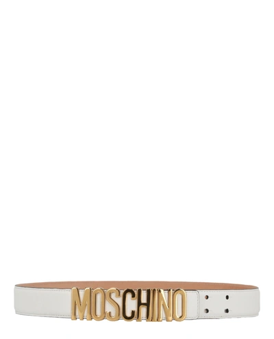 Shop Moschino Gold-tone Logo Belt In White