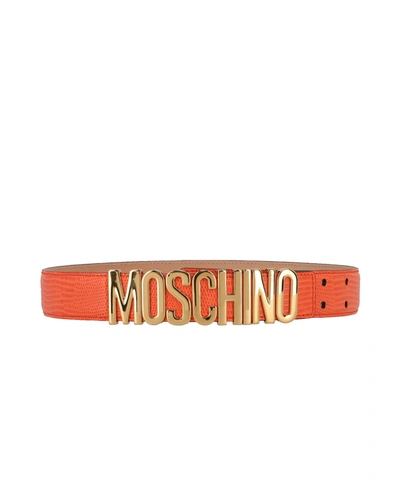 Shop Moschino Embossed Leather Belt In Red