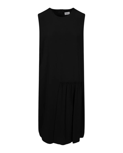 Shop Ferragamo Sleeveless Pleated Silk Dress In Black