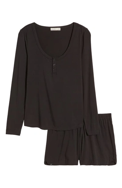 Shop Barefoot Dreams Soft Jersey Henley & Shorts Pajamas In Black