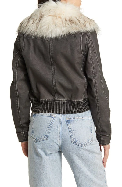 Shop Blanknyc Faux Fur Collar Faux Leather Bomber Jacket In Moonlight