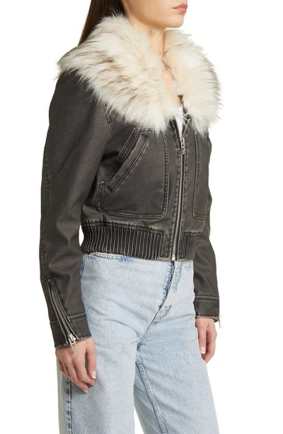 Blanknyc Faux Fur Collar Faux Leather Bomber Jacket In Moonlight