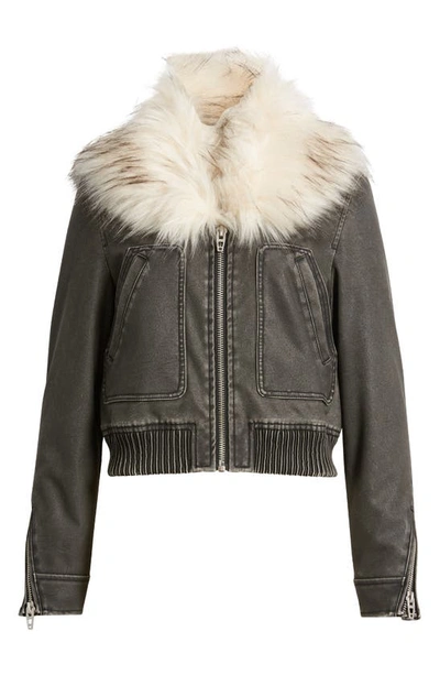 Blanknyc Faux Fur Collar Faux Leather Bomber Jacket In Moonlight